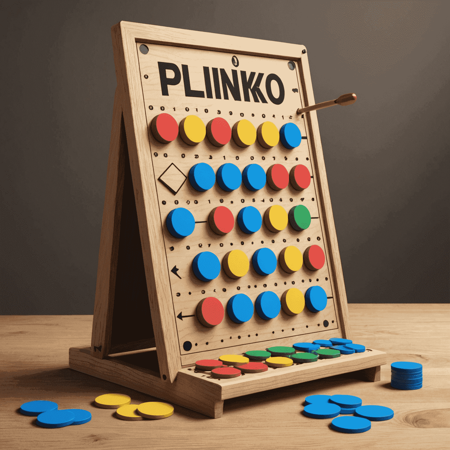 Illustration montrant un plateau de Plinko avec des jetons et des flèches indiquant des stratégies de base