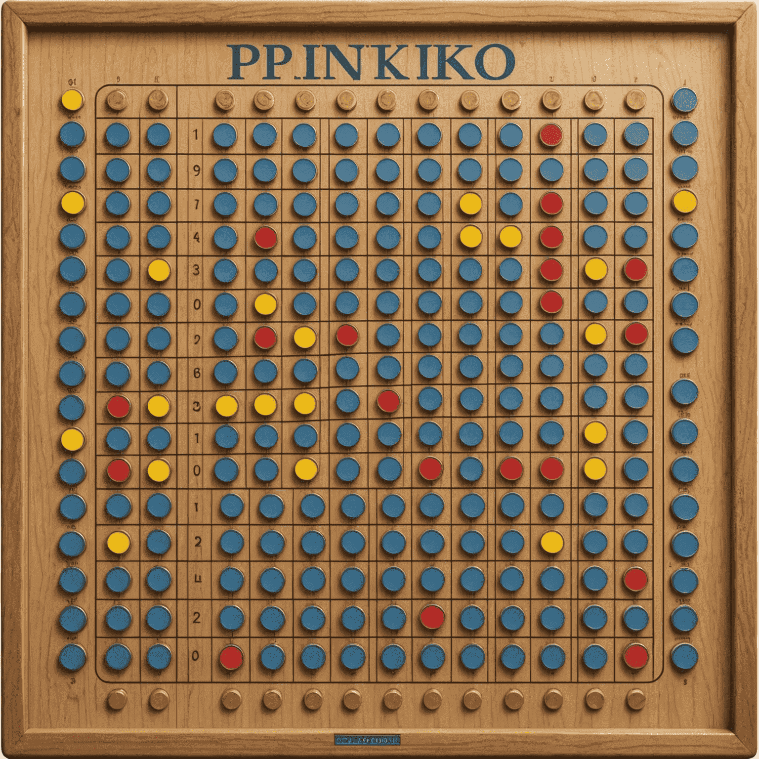 Diagramme montrant la disposition du plateau de jeu Plinko avec les rangées de tiges et les fentes de prix en bas