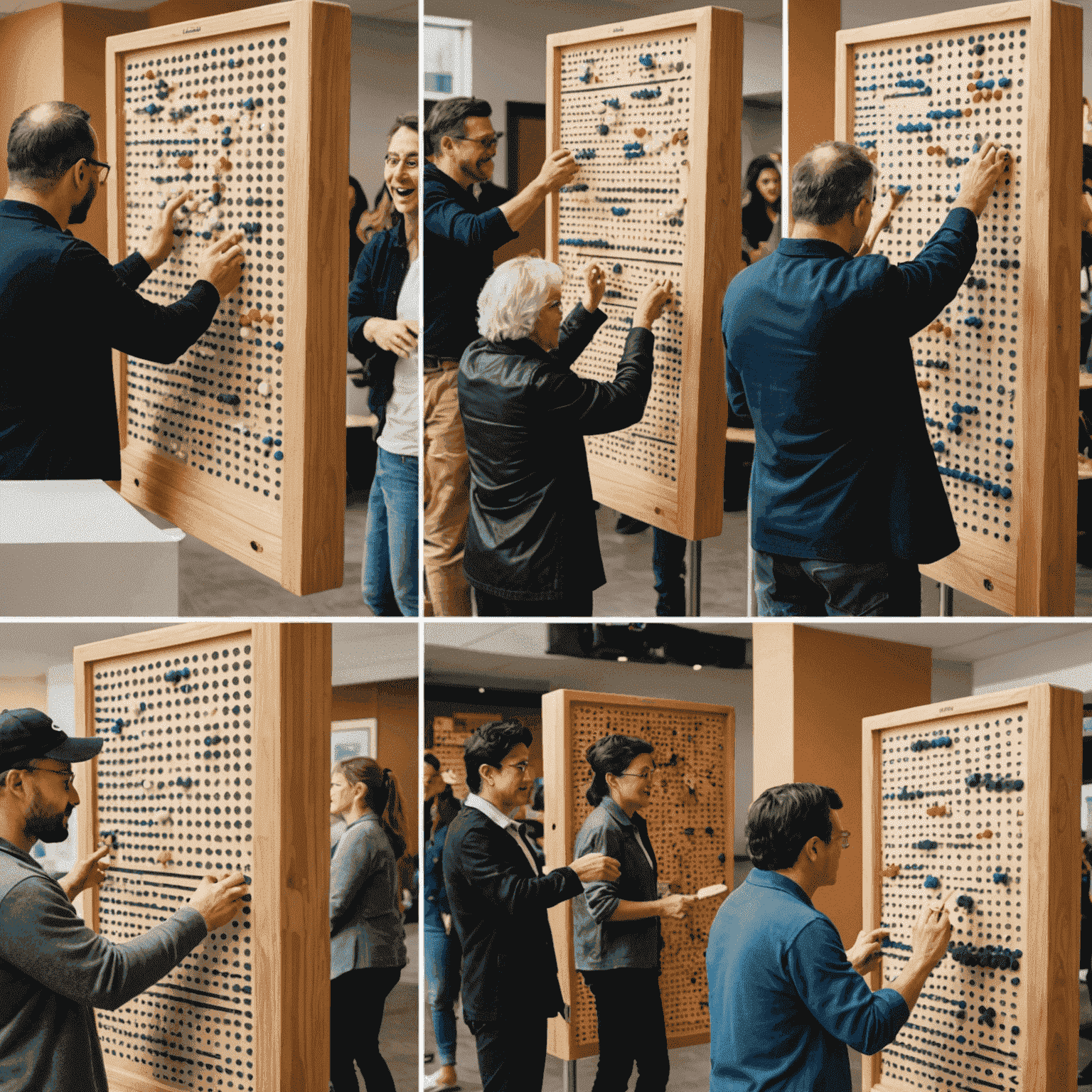 Collage de personnes de différentes cultures jouant à Plinko